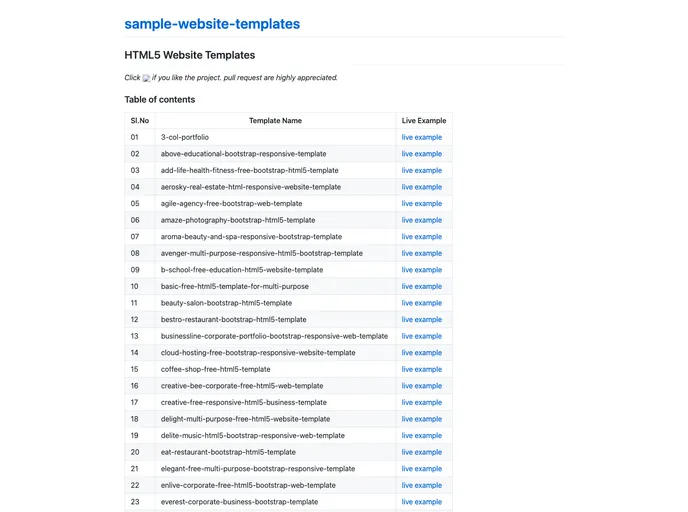 Sample Website Templates screenshot